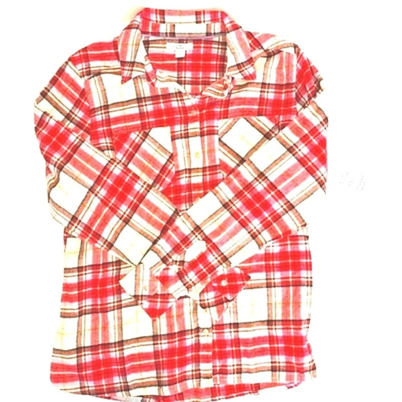 Red and Cream Plaid Flannel Shirt NWT - Picture 1 of 4